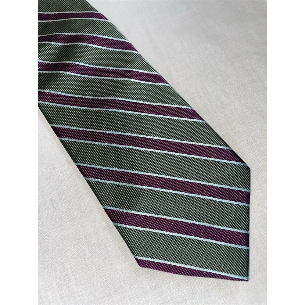 Brooks Basics Men’s Dress Tie Size 58” Green Purple Striped Silk Business Formal